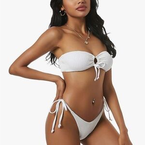 Zaful White Bandeau Bikini Set with Knotted Detail